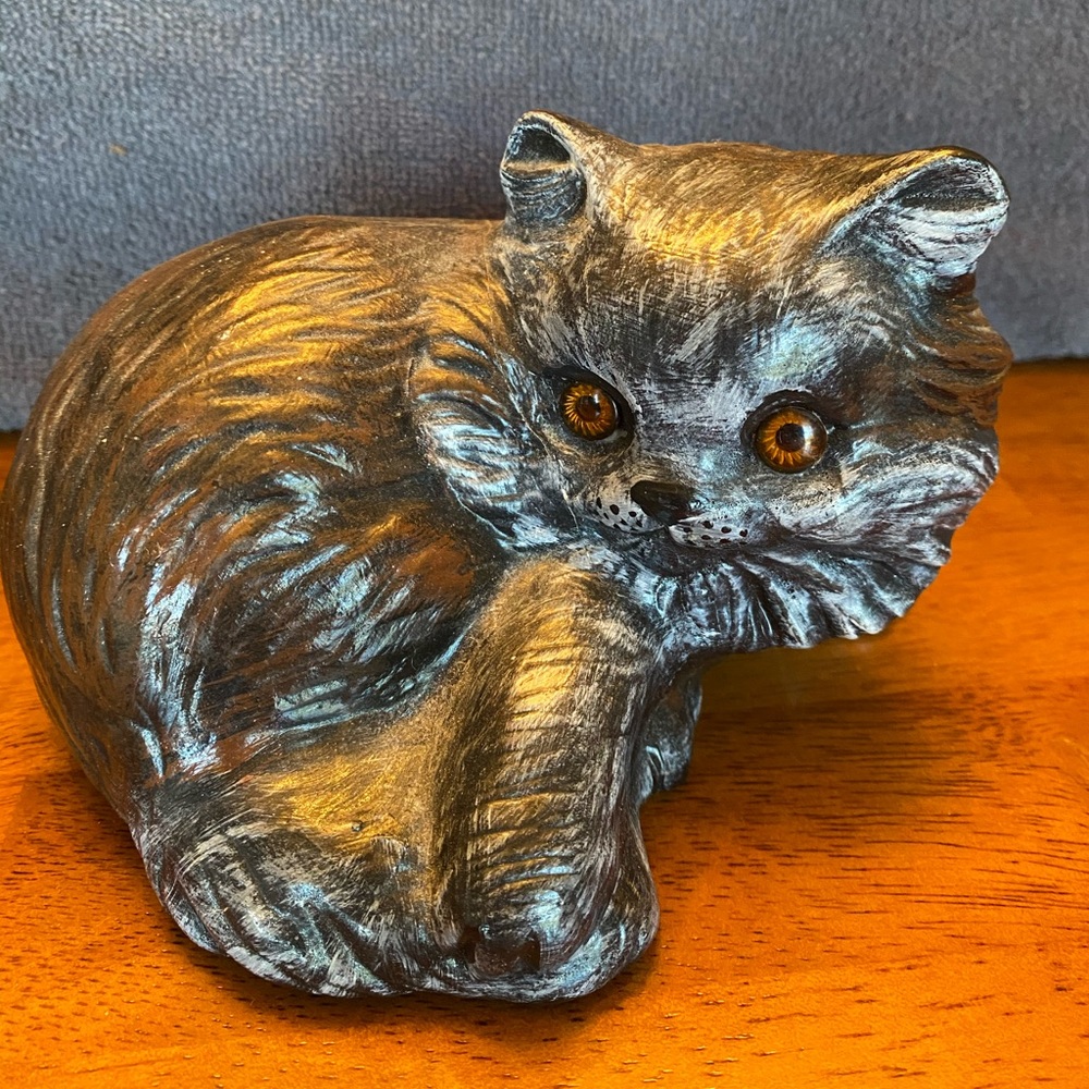 Black & gray cat figurine- repaired